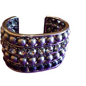 Vintage St. John Signed Heavy Grey Pearl and Rhinestone Hematite Cuff Bracelet